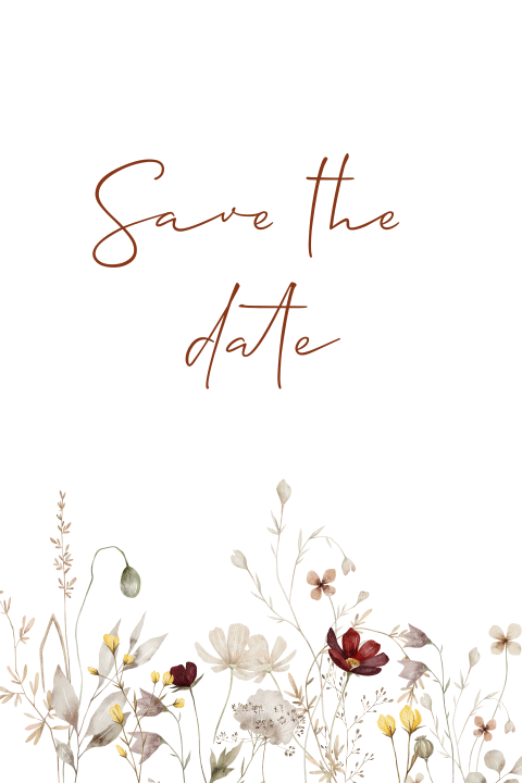 Save the date kaart met bloemenrand in zachte kleuren