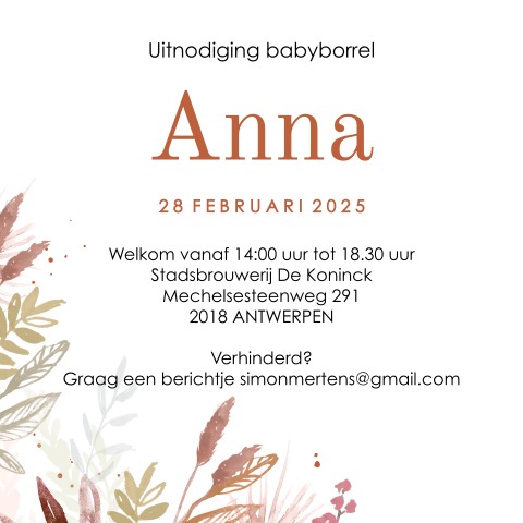 Babyborrel uitnodiging met bloemen