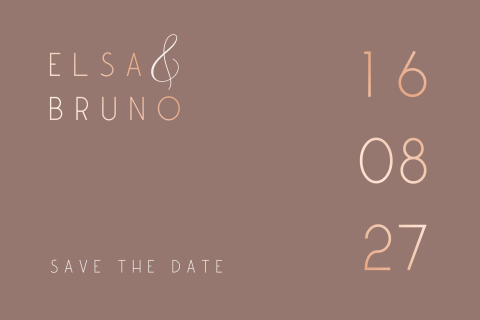 Chique save the date kaart met rosegoudfolie