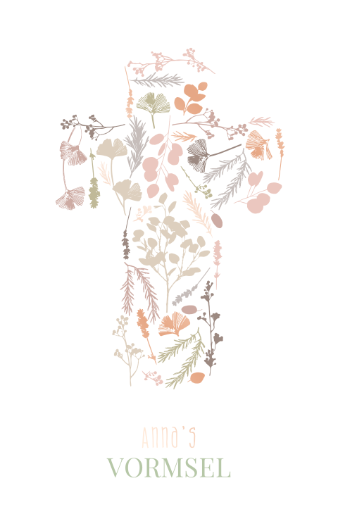 Uitnodiging vormsel met kruis van kleurrijke bloemen en foto