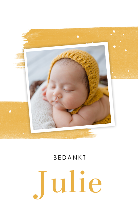 Okergele bedankkaart met verfstrepen en ronde hoekjes