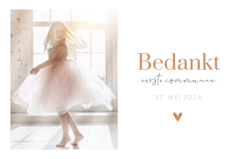 Communie bedankkaart in lila en oranje met foto