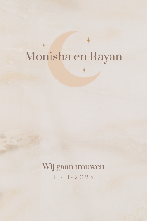 Stijlvolle trouwkaart met maan en marmer-look