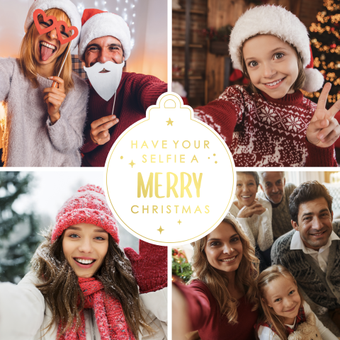Vrolijke kerstkaart met foto's en goudfolie