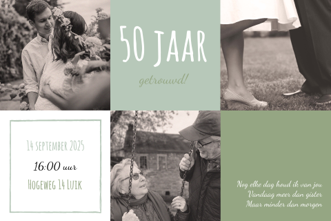 Jubileum kaart 50 jaar met foto's en groene vakjes
