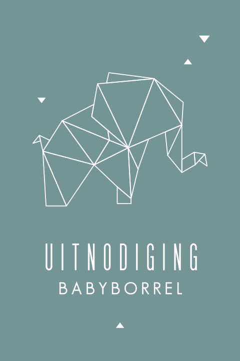 Uitnodiging babyborrel met geometrisch olifantje