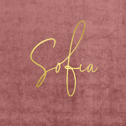 Hip communiekaartje met roze velvet look en goudfolie naam