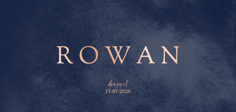 Klassiek doopkaartje met roségouden tekst en donkerblauwe achtergrond