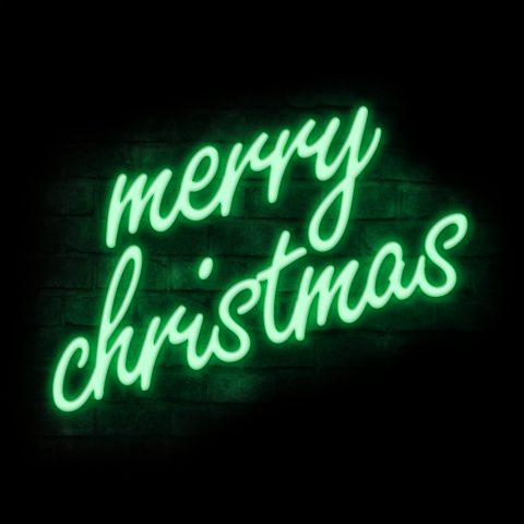 Originele kerstkaart met Merry Christmas in Neon verlichting
