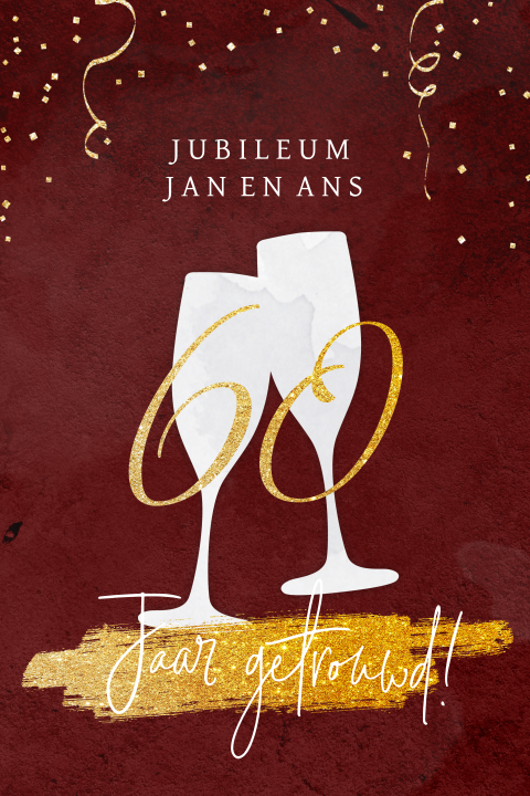 Chique jubileum uitnodiging met champagneglazen en confetti
