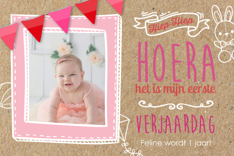 Lief verjaardagskaartje met roze slinger
