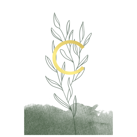 Sticker in bijzondere vorm met takje en initiaal in goudfolie