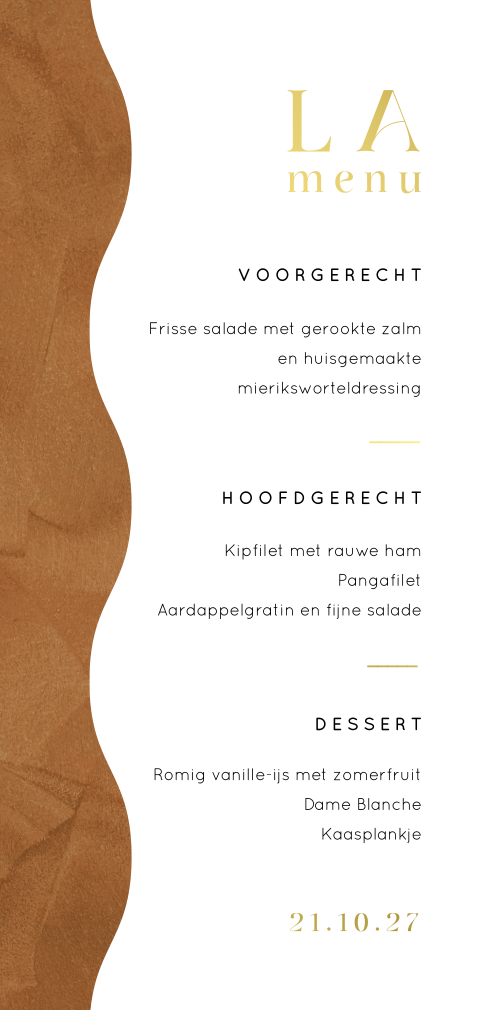 Menukaart | minimalistisch chique velvet bruin met wit