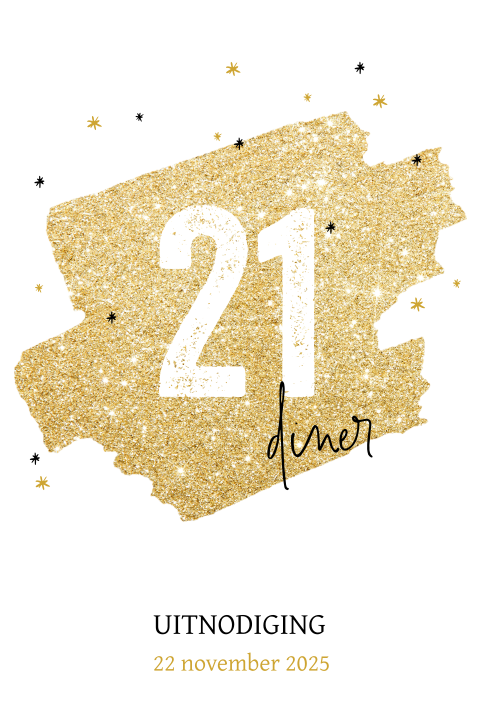 Trendy uitnodiging 21 diner met goud look en sterretjes