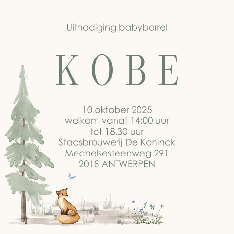 Babyborrelkaartje voor unisex met vosje