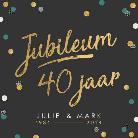 Jubileum uitnodiging met goudlook en confetti voor 40 jaar getrouwd