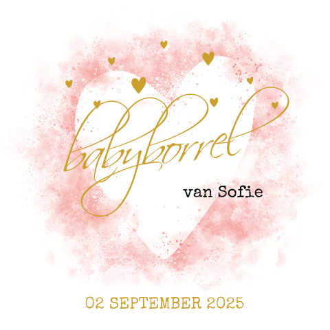 Stijvolle babyborrel uitnodiging met roze watercolour hart