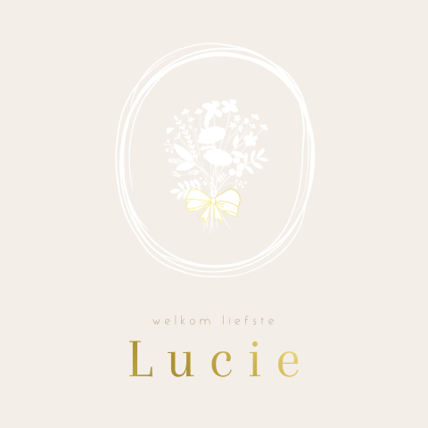 Geboortekaart voor meisje met bos bloemen en folie strik