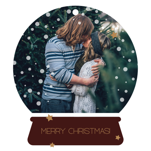 Originele kerstkaart in de vorm van een sneeuwbol met eigen foto