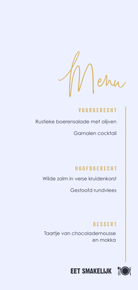 Menukaart met symbolen op lichtblauwe kleur