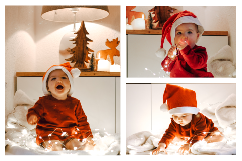 Kerstkaart zelf maken met drie foto's - liggend