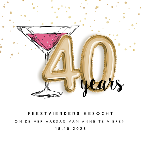 Uitnodiging 40 jaar met cocktail en ballonnen