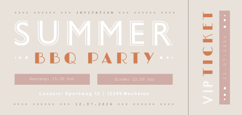 Uitnodiging zomerse bbq-party in vorm van een ticket
