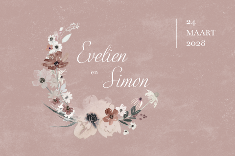 Bloemen trouwkaart met icoontjes