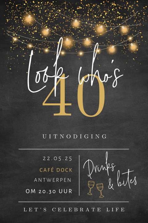 Uitnodiging voor 40e verjaardag met lichtjes en schoolbord-look