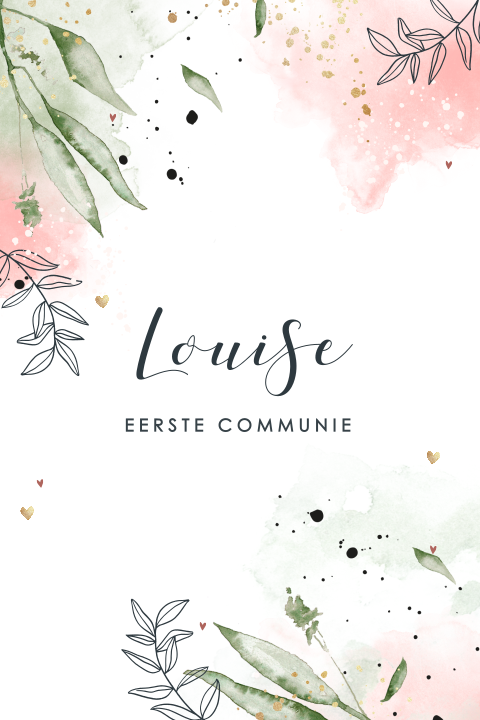 Hippe communiekaart met takjes en waterverf