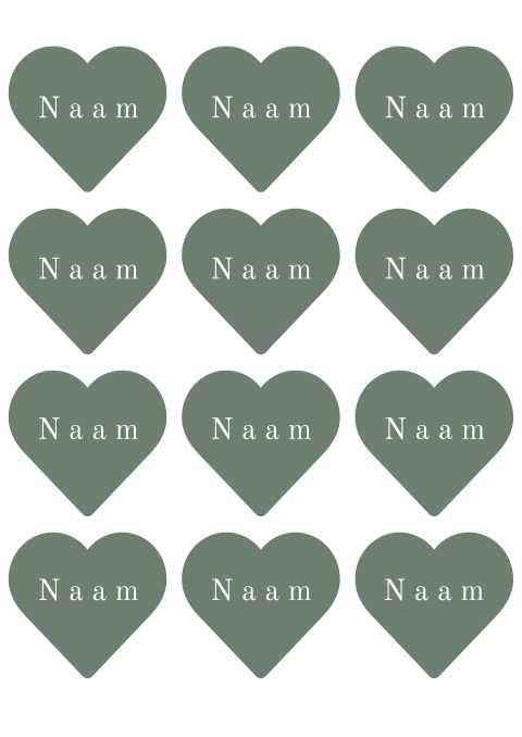 Hartvormige naamkaartjes in donkergroen