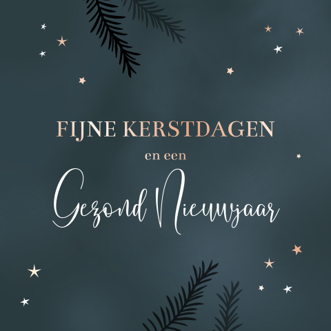 Roségoudfolie kerstkaart met sterretjes en takjes
