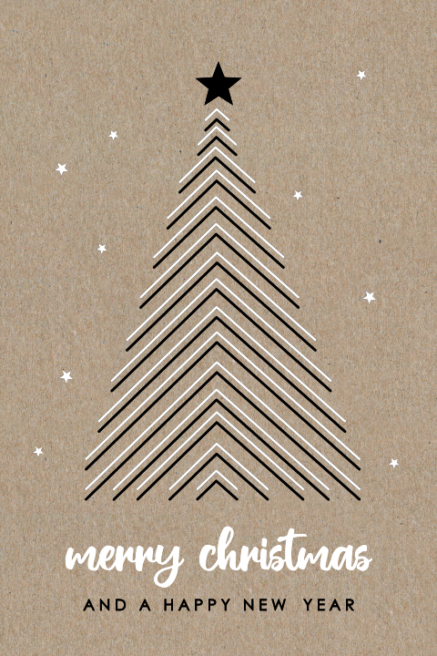 Hippe kraft kerstkaart met zwart-witte kerstboom