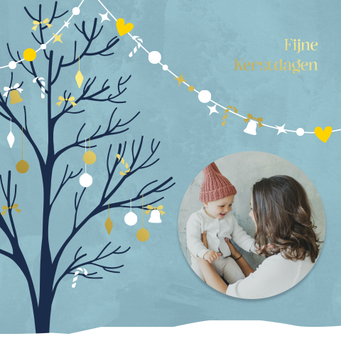 Kerstkaart met eigen foto en goudfolie elementjes