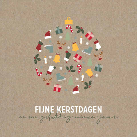 Zakelijke kerstkaart op kraftpapier met vrolijke kerst icoontjes