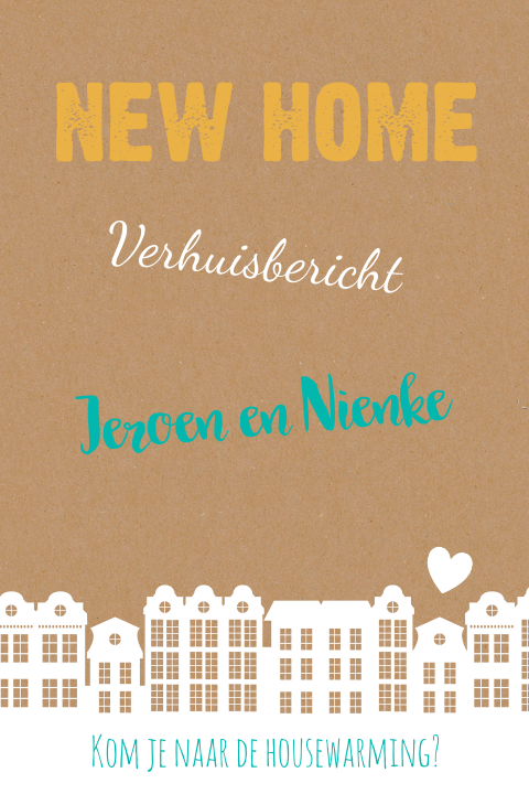Verhuiskaart met witte huizen op kraftlook