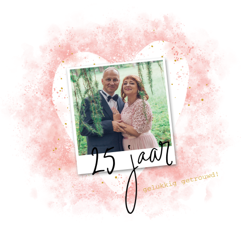 Romantische jubileumkaart met roze watercolour en foto