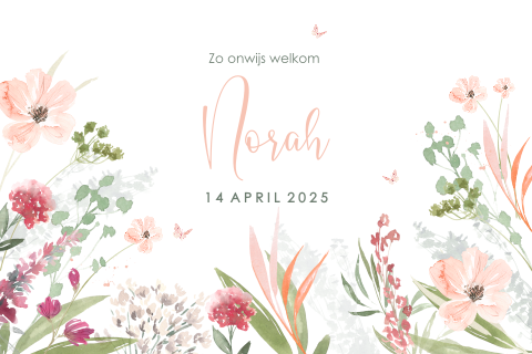 Vrolijk geboortekaartje voor meisje met bloemen