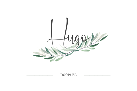 Minimalistisch doopkaartje met takjes en rustieke typografie