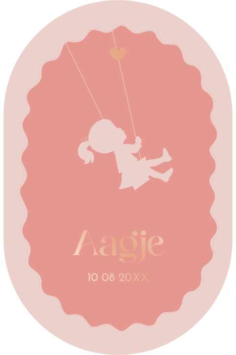 Lief ovaal geboortekaartje met roségoudfolie en silhouetje