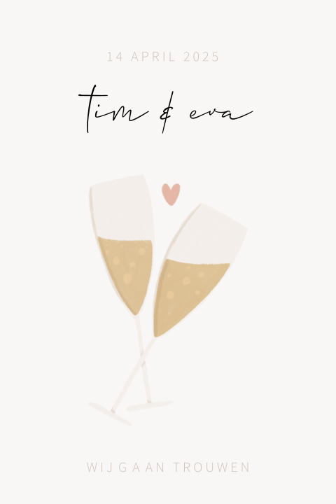Hippe trouwkaart met illustraties van champagneglazen