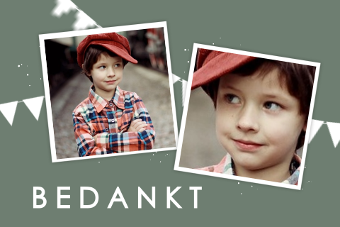 Bedankkaart communie met slinger en foto's
