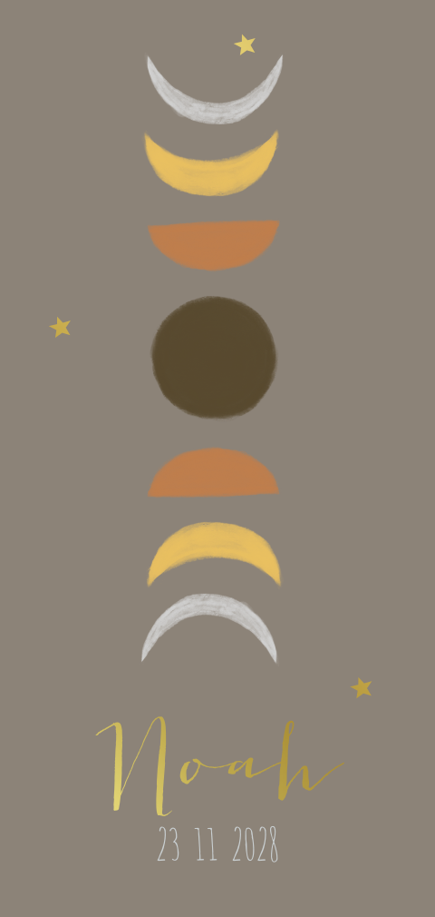 Geboortekaartje maanfases op bruin