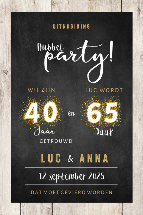 Dubbel feest uitnodiging met houten achtergrond