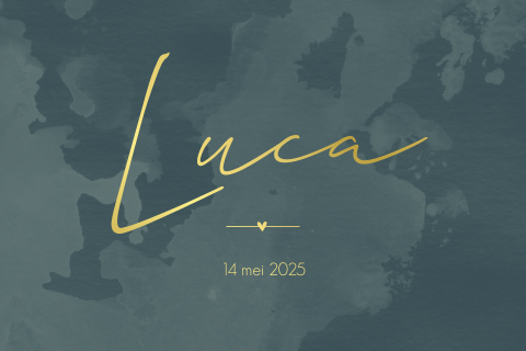 Geboortekaartje met blauwe vlekken en goudfolie