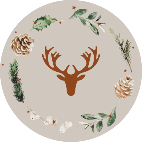 Sticker met hertenkop en kersttakken
