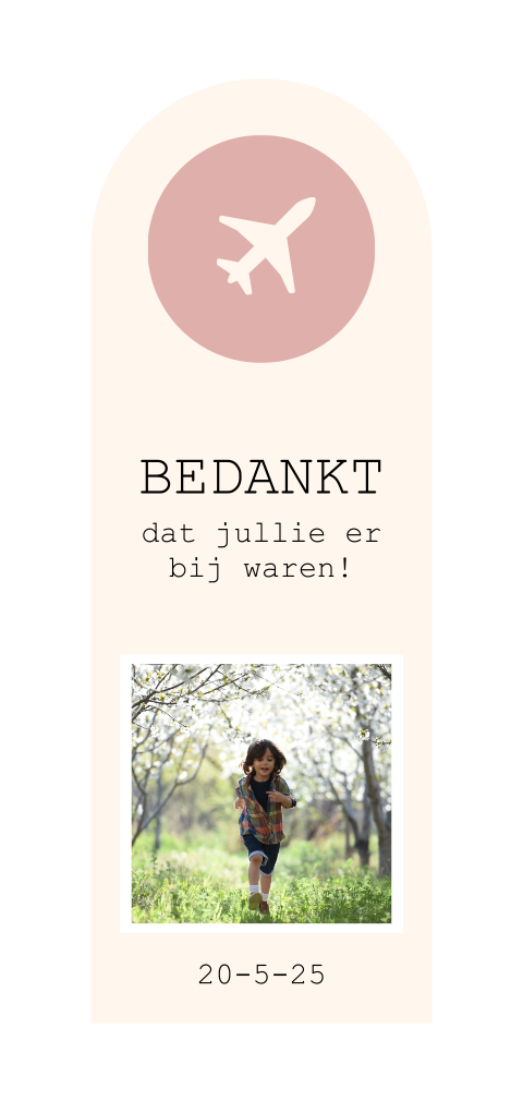 Communie bedankkaart met foto en vliegtuig