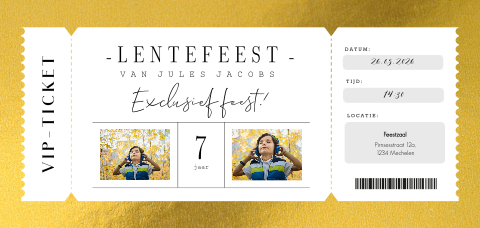 Originele lentefeest uitnodiging in de vorm van een VIP ticket