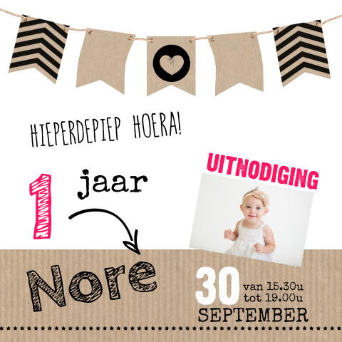 Trendy kaartje kinderfeest 1 met foto
