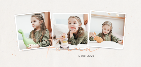 Panorama communiekaart met polaroid foto's en roségoudfolie